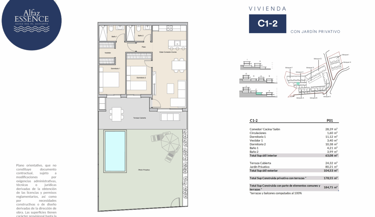 plano Alfaz Essence 2 dormitorios